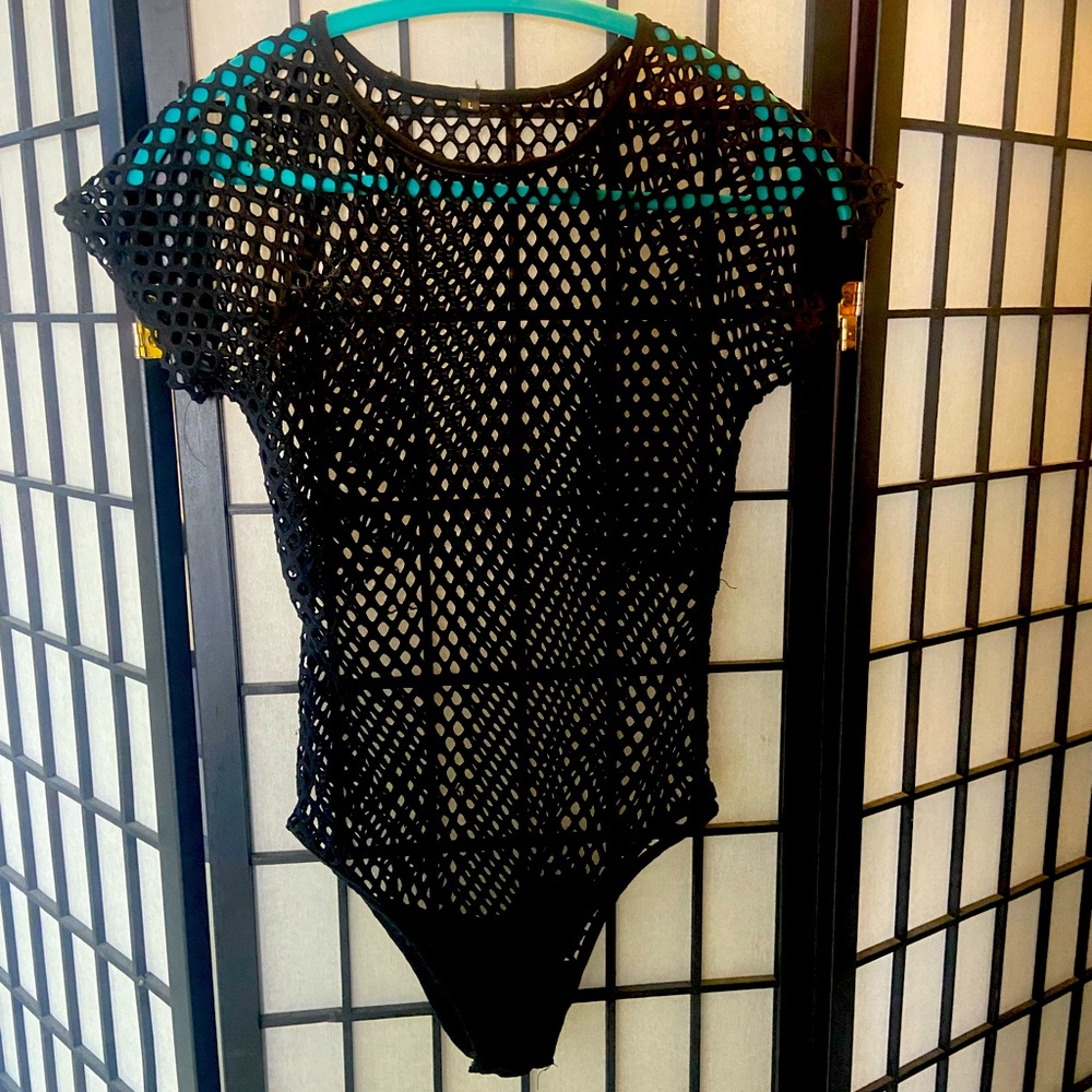 Fishnet short sleeve bodysuit